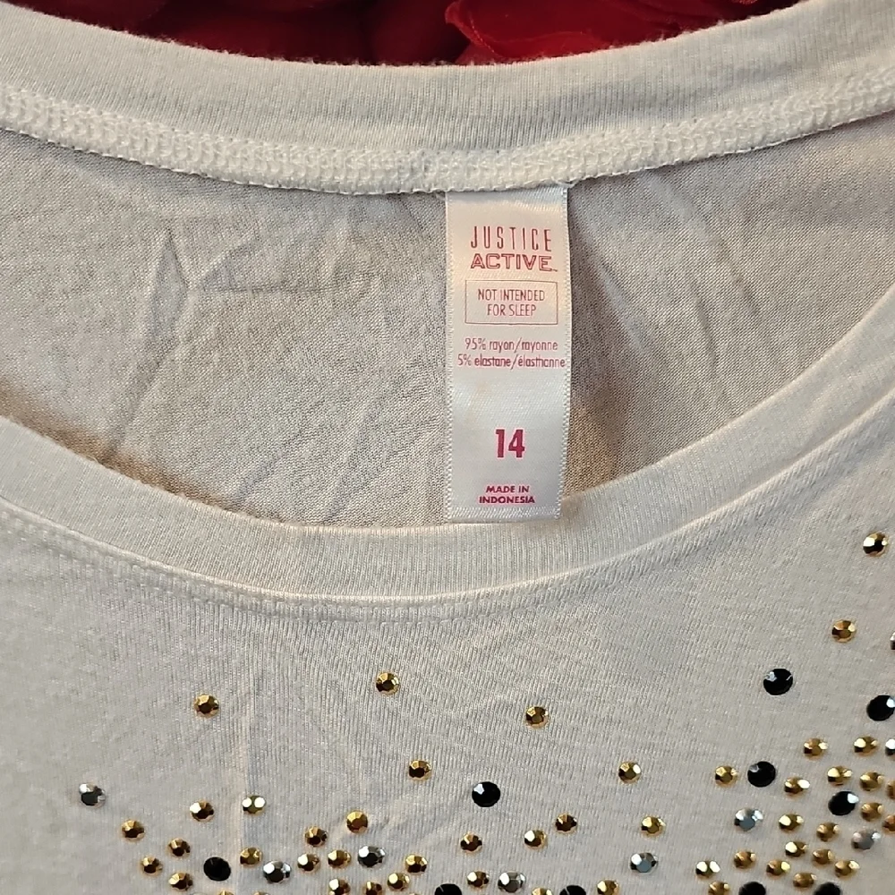 Justice Active Girls Gymnastics Embellished Graphic Tee with Quote Size 14